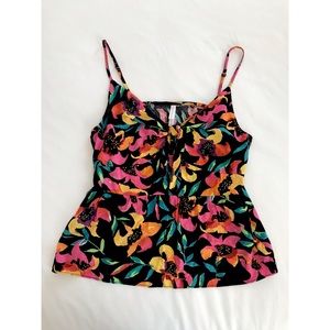 Floral Tank Top with Tie Front